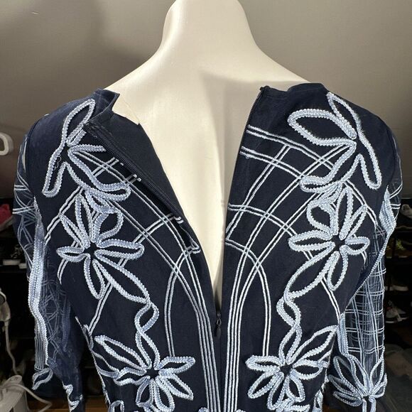 BELLE BADGLEY MISCHKA Women's Navy Blue &‎ Light Blue Sheath Appliqué Dress SZ 8 - Picture 5 of 8